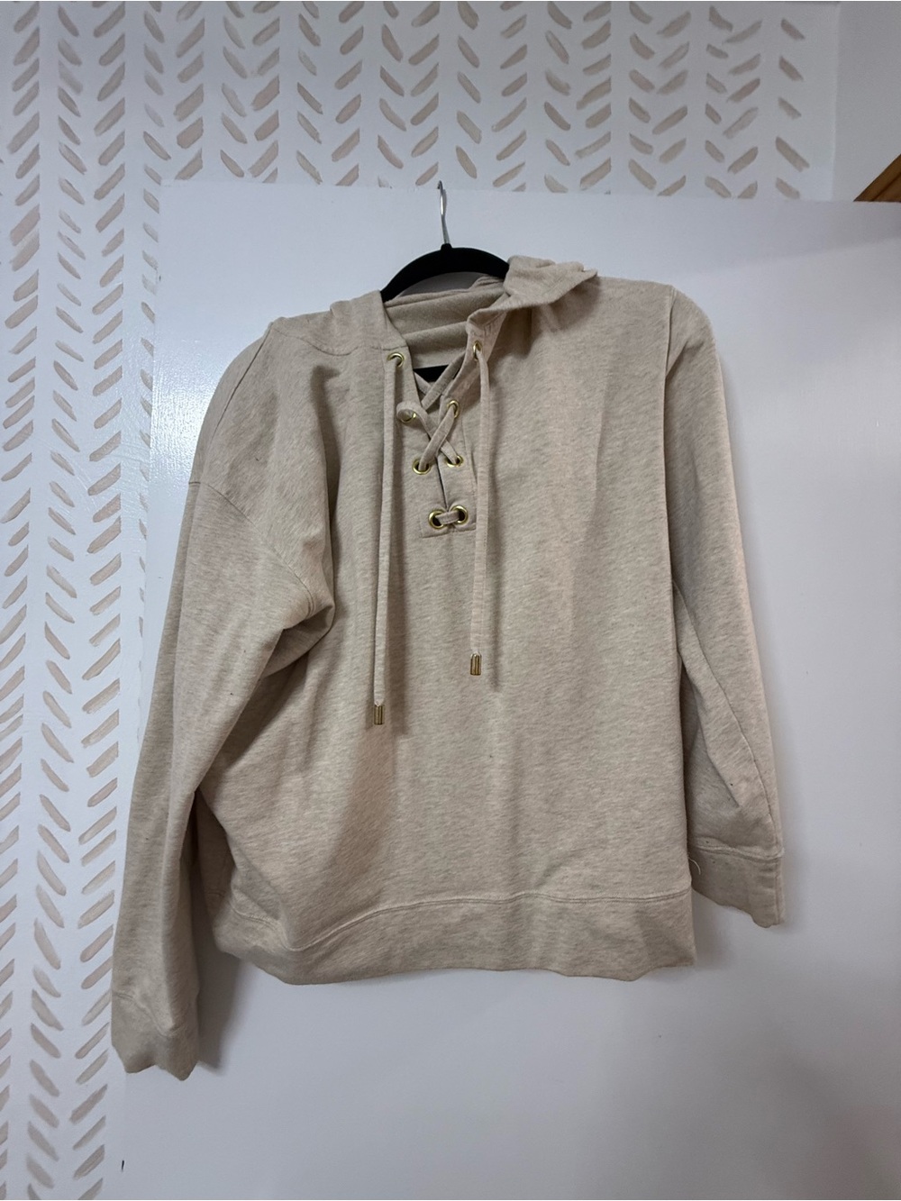Michael Kors Beige Lace-Up Hoodie Sweater